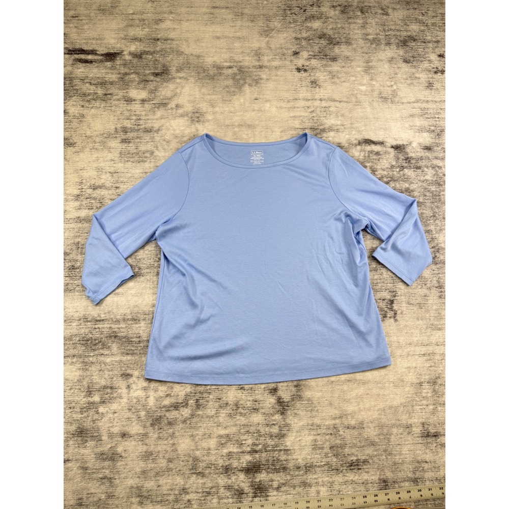 LL Bean Womens XL Light Blue 100% Supima Cotton 3/4 Sleeve Boat Neck Top 237662